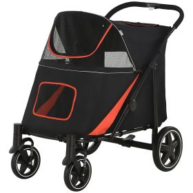 PawHut Foldable Doggy Stroller for Medium Large Dogs, Pet Stroller with Storage, Smooth Ride with Shock Absorption, Mesh Window & Safety Leash, Black