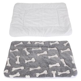 Dog Bed Mat Comfortable Flannel Dog Crate Pad Reversible Cushion Carpet Machine Washable Pet Bed Liner with Bone Patterns Dual-Side Usage for M/L/XL D (Option: Grey_M)