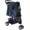 3 Wheels Pet Stroller Foldable Carrier Strolling Cart Travel Jogger Pet Stroller with Removable Liner Storage Basket for Dog Cat