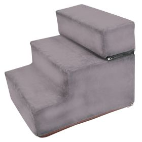 Dog Stairs Pet Step For Bed Couch Sofa Car 3 Steps Soft Foam Detachable Dogs Cats Climb Ladder (Option: Grey)