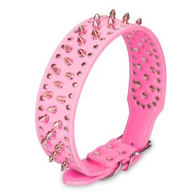 Dog Leather Collar Spiked Studded Pet Dog Collar Adjustable Neck Pitbull Mastiff Collar (Option: Pink_S)