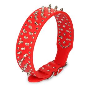 Dog Leather Collar Spiked Studded Pet Dog Collar Adjustable Neck Pitbull Mastiff Collar (Option: Red_S)