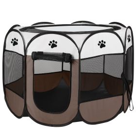 Portable Foldable Pet Tent Exercise Pen Kennel Removable Zipper Top and Bottom Water Resistant Indoor Outdoor Use For Dogs Cats Other Pets (Option: L_Coffee)