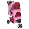 3 Wheels Pet Stroller Foldable Carrier Strolling Cart Travel Jogger Pet Stroller with Removable Liner Storage Basket for Dog Cat