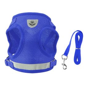 Pet Mesh Harness Dog Leash Set Reflective Chest Strap Adjustable Puppy Vest For Puppies Breeds Dogs Cats Walking Outdoor (Option: Blue_XS)