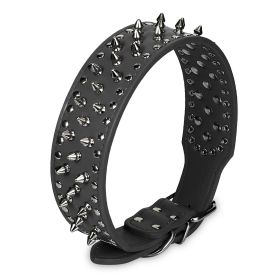 Dog Leather Collar Spiked Studded Pet Dog Collar Adjustable Neck Pitbull Mastiff Collar (Option: BLK_M)
